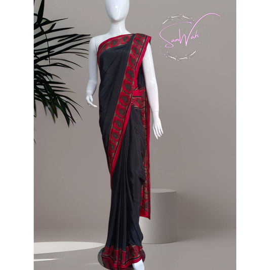 'Shehnai' Black Silk Saree with Statement Mughal Pallu