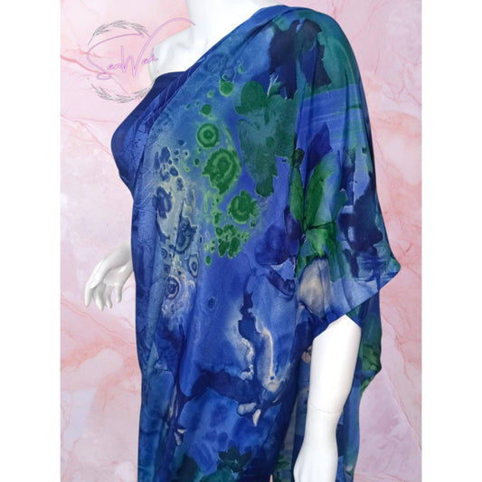 Deep Sea Azure: Watercolor Abstract Print Georgette Saree