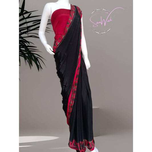 'Shehnai' Black Silk Saree with Statement Mughal Pallu