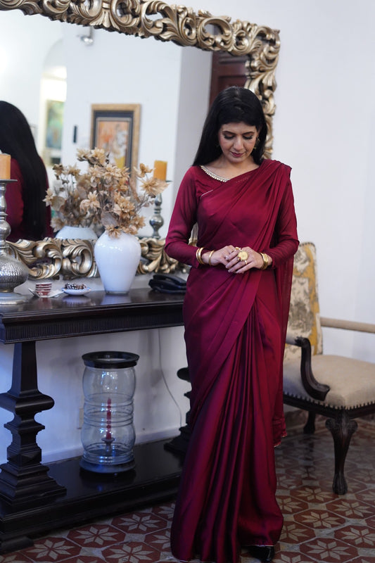 Solid Red Silky Plane Saree