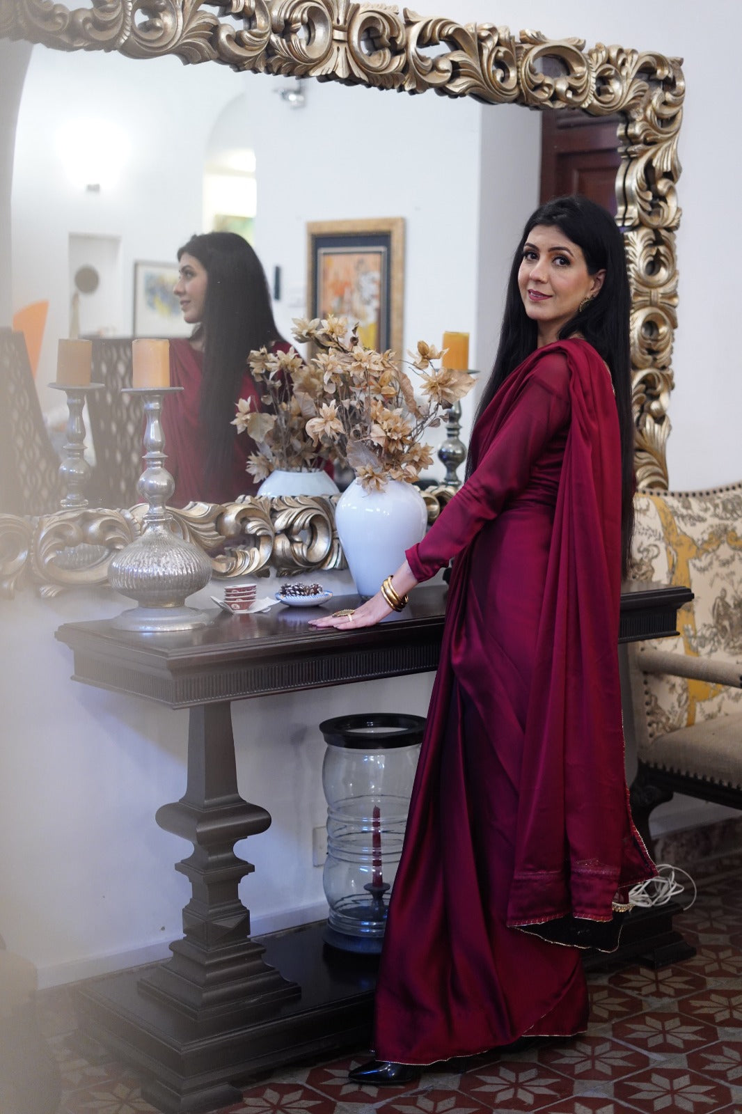 Solid Red Silky Plane Saree