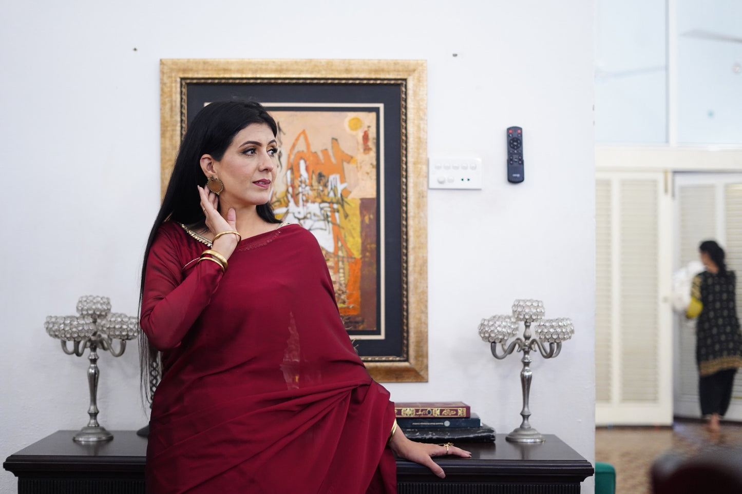 Solid Red Silky Plane Saree