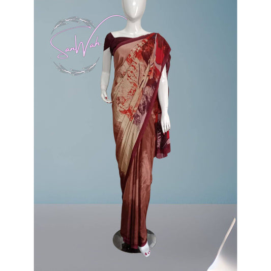 Rose Blush & Rust Artistic Floral Print Georgette Saree