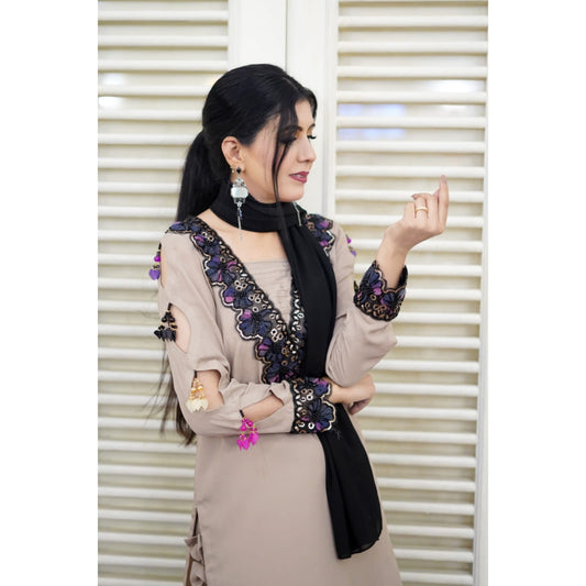 Beige & Black Two-Piece Suit